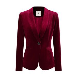 Women's Coat Solid Shawl Collar 1 Button Velvet Blazer Wine Red